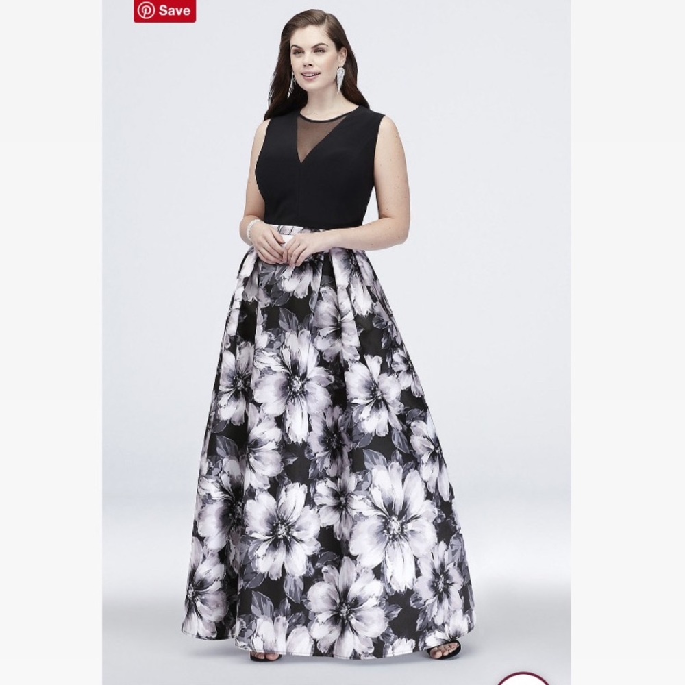 EUC Black Floral A-Line Gown